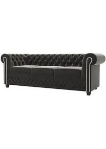 S-Style Möbel Chesterfield-Sofa 3-Sitzer mit Schlaffunktion Nyx Schwarz Samt , Textil , Echtholz,Buche, Birke , Füllung: Komfortschaum,Komfortschaum , 203x28x86 cm , Blauer Engel, FSC Mix, Oeko-Tex®, Hergestellt in Europa , Wohnzimmer, Sofas & Couches, Schlafsofas