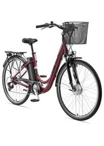 Telefunken E-Bike Cityrad Multitalent Rc822 Für Damen u. Herren 374,4 Wh Frontmotor 7-Gang-Kettenschaltung 28 Zoll , Weinrot , Metall , 114.5 cm , Akkustatusanzeige, Seitenständer, Antirutschpedale, Beleuchtung vorne und hinten, Geschwindigkeitsanzeige, LED-Beleuchtung, Rücklicht, Pedale mit Reflektoren, Reflektoren, Ledersattel , Freizeit, E-Mobilität, E-Bikes