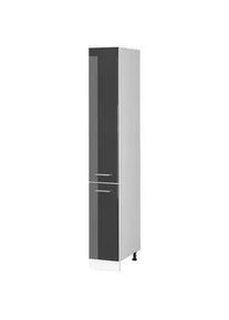VICCO Hochschrank R-Line Anthrazit Hochglanz 30 cm mit Türen , Schwarz Hochglanz, Weiß , Holzwerkstoff , 5 Fächer , 2 Schubladen , Rechteckig , 30x207x57.2 cm , Waschküche, Mehrzweckschränke