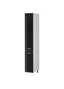 VICCO Hochschrank R-Line Schwarz Hochglanz 30 cm mit Türen , Schwarz Hochglanz, Weiß , Holzwerkstoff , 5 Fächer , 2 Schubladen , Rechteckig , 30x207x57.2 cm , Waschküche, Mehrzweckschränke