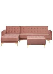 Beliani Schlafsofa linksseitig mit Ottomane Samtstoff Rosa Aberdeen , Pink , Textil , L-Form , 267x168 cm , Wohnzimmer, Sofas & Couches, Wohnlandschaften, Ecksofas