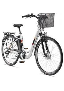 Telefunken E-Bike Cityrad Multitalent Rc822 Für Damen u. Herren 374,4 Wh Frontmotor 7-Gang-Kettenschaltung 28 Zoll , Weiß , Metall , 114.5 cm , unisex , Akkustatusanzeige, Seitenständer, Antirutschpedale, Beleuchtung vorne und hinten, Geschwindigkeitsanzeige, LED-Beleuchtung, Rücklicht, Reflektoren, Pedale mit Reflektoren, Ledersattel , Freizeit, E-Mobilität, E-Bikes