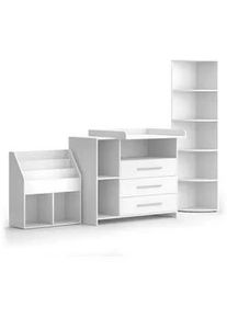 VICCO Kinderzimmer-Set Oskar, Weiß, 3 Teile, mit Wickelkommode, Spielzeugregal und Bücherregal , Weiß, Weiß , Holzwerkstoff , Rechteckig , 113x100x69.9 cm , Kinder- & Jugendzimmer, Jugendmöbel, Komplette Kinder- & Jugendzimmer