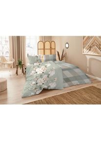 Primera, Bettw&auml;sche &raquo;Feinbiber-Bettw&auml;sche&laquo; 2 Stk. tlg. samtweich und nat&uuml;rlich aus reiner Baumwolle, Gr&uuml;n-Rot, Feinbiber, Obermaterial: 100% Baumwolle