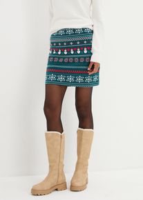 Minigonna con motivo norvegese in misto cotone ed elastan, Petrolio, Taglia 58/60 (XXL), bonprix