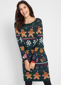 Kort strikket julekjole med pepperkaker, grønn, størrelse 48/50 (XL), bonprix