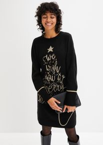 Strikkekjole med julemotiv, svart, størrelse 48/50 (XL), bonprix