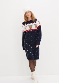 Strikket julekjole med reinsdyr, blå, størrelse 48/50 (XL), bonprix