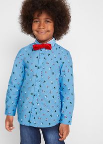 Chemise garçon manches longues avec nœud papillon (Ens. 2 pces.) - bleu - taille 128/134 - 100% coton - bonprix