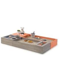 Muddy Buddy Sandkasten , Grau, Orange , Holz , Zypresse , massiv , 90x20x150 cm , EN 71 , Sitzfläche, mit Holzschutz vorbehandelt , Freizeit & Co, Gartenspielzeug, Sandspielzeug