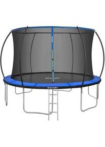 TecTake Trampolin Jumpy,inklusive Einstiegsleiter,schwarz/blau , Schwarz, Blau , Metall , Rund , 394x275x394 cm , Ce , Outdoor Spielzeug, Gartenspielzeug