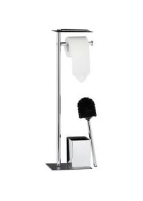Relaxdays WC Garnitur , Silberfarben , Metall, Kunststoff , 20x66.5x13.5 cm , Badezimmer, WC Ausstattung, WC Bürstengarnituren