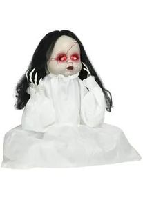 HOMCOM Halloween Dekoration 60cm Springende Mörderpuppe mit Rote Augen, Soundfunktion , Weiß , Kunststoff , 15x60x60 cm , Dekoration, Herbstdeko