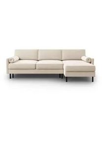 Micadoni Ausklappbares-Ecksofa rechts mit Container Scott aus Samt leichtes beige 5 Sitzplätze , Textil , L-Form , 212x142 cm , Hergestellt in Europa, Oeko-Tex® , Wohnzimmer, Sofas & Couches, Wohnlandschaften, Ecksofas