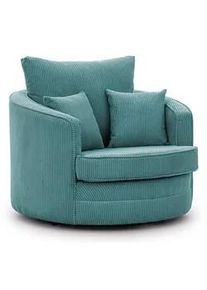 S-Style Möbel Drehsessel Ted aus Türkis Cord-Stoff , Textil , Echtholz,Buche, Birke , Füllung: Polyetherschaumkern,Silikon,Polyetherschaumkern , Rundform , 107x94x100 cm , Blauer Engel, FSC Mix, Oeko-Tex®, Hergestellt in Europa , Wohnzimmer, Sessel, Polstersessel