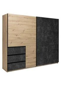 Mid.you Schiebetürenschrank , Taupe, Eiche Artisan , Metall , 2 Fächer , 3 Schubladen , 250x205x61.5 cm , in verschiedenen Größen erhältlich , Schlafzimmer, Kleiderschränke, Schwebetürenschränke