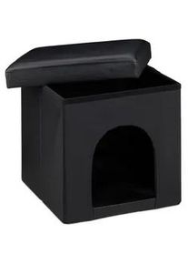 Relaxdays Hundebox Sitzhocker , Schwarz , Holzwerkstoff, Kunststoff, Textil , 38x38x38 cm , Wohnzimmer, Sessel, Hocker & Hockerbänke, Sitzhocker