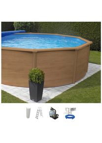 KWAD Rundpool »Wood Design in braun, Größe Ø/B/H/L: 360 cm x Breite x Höhe 132 cm x Länge