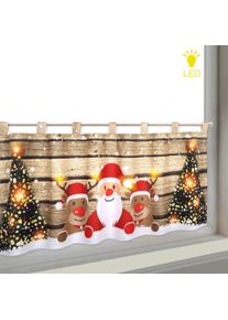 Delindo Lifestyle Scheibengardine »WEIHNACHTS-TEAM« Schlaufen 1 Stk. tlg. HxB: 45x120, mit LED-Beleuchtung in braun