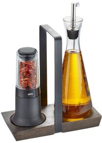 Gefu Menage-Set »Essig- und Öl-Set X-PLOSION« Kristallglas, Tropfsicher, Verschlusskappe, Holzmenage in farblos