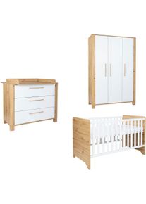 Arthur Berndt Babyzimmer-Komplettset »Babyzimmer Set »Marlon« 3-teilig« Set, Kleiderschrank, Kinderbett und Wickelkommode, 3 Stk. tlg. in weiß
