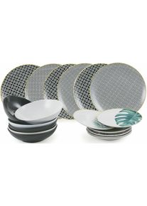 Villa D'este Teller-Set »Geschirr-Set Urban Jungle« Service, Tafelservice, 18 Teile, für 6 Personen in bunt