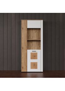 Inosign Standvitrine »Linz« 1 Stk. tlg. Wohnzimmervitrine in Weiß/Eiche mit Hirnholzapplikationen in weiß, Größe B/H/T: 80 cm x 195 cm x 42 cm