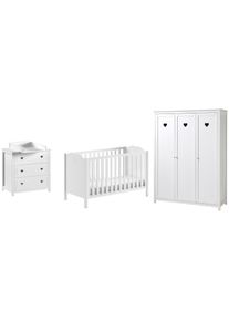 Vipack Babyzimmer-Komplettset »Amori 4-tlg. mit Herz-Ornamenten, MDF/Massiv weiß lackiert« 4 Stk. tlg. in weiß