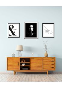 queence Bild »Hygge III« Bilder von Frauen Fashion Frau Magazincover Mode Schriftzug Schwarz-Weiß Sprüche & Texte 3 Stk. tlg. gerahmt in schwarz,...