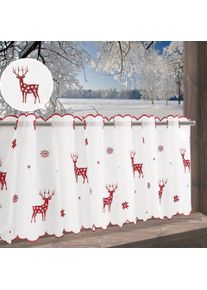 my home Scheibengardine »Elch« Durchzuglöcher 1 Stk. tlg. Mit Rentieren, Sternen und Schneeflocken bestickt in rot