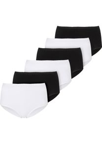Damen Taillenslip mit Baumwollzwickel, Baumwolle 3x weiß + 3x schwarz Größe 36/38