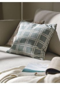 Dario Cr&egrave;me/Vert 45x45 cm - Tapis poil court design moderne pour salon