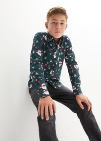 Långärmad barnskjorta med julmönster Slim Fit - grön - storlek 176/182 - bonprix