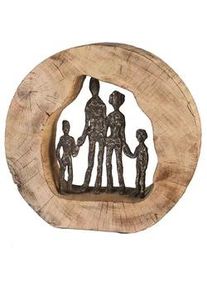 Skulptur , Hellbraun, Bronzefarben , Holz, Metall , Mangoholz , massiv , 30x28x7 cm , Dekoration, Dekofiguren & Skulpturen, Skulpturen