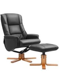 HOMCOM Relaxsessel mit Hocker, Fernsehsessel mit Liegefunktion, Wippfunktion, Schwarz , Leder , Nachbildung , Füllung: Schaumstoff,Schaumstoff , 84x102x71 cm , Wohnzimmer, Sessel, Relaxliegen