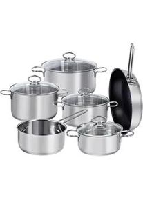 Kopf Topfset Merkur aus Edelstahl, Induktion, Literskala, Schüttrand , Edelstahlfarben , Metall , Rund , geschmacksneutral , Kochen, Töpfe, Topfsets