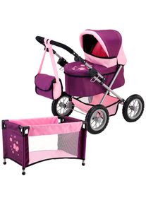 BAYER, Puppenwagen &raquo;Trendy&laquo; inklusive Puppen-Reisebett und Umh&auml;ngetasche, Schmetterling lila, Puppenwagen