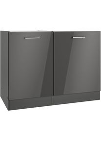 KOCHSTATION, Sp&uuml;lenschrank &raquo;KS-Milan&laquo; Sp&uuml;lzentrum 110 cm, matte oder hochgl&auml;nzende Fronten, grau Hochglanz, MDF, grafitgrau -B/H/T: 110 cm x 82 cm x 
