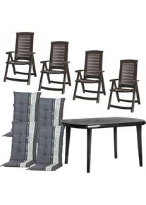 JARDIN , Garten-Essgruppe »Aruba / Elise« Set, 9 Stk. tlg. bestehend aus 4 Sessel, 4 Auflagen und 1 Tisch , graphit +