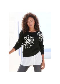 Lascana, Strickpullover mit Blumen-Applikation, Winterpullover, modisch, schwarz, 36/38, Strickpullover