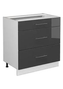 VICCO Badschrank Fame-Line Anthrazit Hochglanz 80 x 82 cm mit 3 Schubladen ohne Ap , Schwarz Hochglanz, Weiß , Holzwerkstoff , Rechteckig , 80x82x51.6 cm , Badezimmer, Badezimmerschränke, Midischränke
