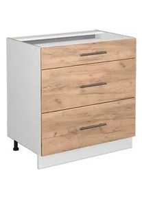 VICCO Badschrank Fame-Line Goldkraft Eiche 80 x 82 cm mit 3 Schubladen ohne Ap , Honigeiche, Weiß , Holzwerkstoff , Rechteckig , 80x82x51.6 cm , Badezimmer, Badezimmerschränke, Midischränke