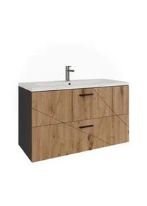 VICCO Waschbeckenunterschrank Irma Anthrazit/Artisan 100 x 57 cm mit 2 Schubladen , Anthrazit, Eiche Artisan , Holzwerkstoff , Rechteckig , 100x57x44.6 cm , Badezimmer, Badezimmerschränke, Waschbeckenunterschränke