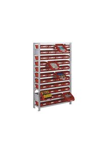 STEMO Inhaakstelling met stellingbakken, stellinghoogte 1790 mm, aanbouwstelling, diepte 300 mm met 44 rode bakken