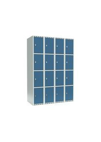 Armario de 4 compartimentos Fydor, 4 secciones, gris luminoso / azul brillante, A 1200 mm, 4 compartimentos, techo plano, candado