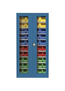 Mauser Vleugeldeurkast met zichtvenster, met 50 magazijnbakken, briljantblauw