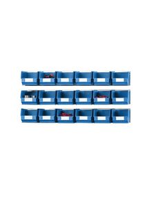 Juego de rieles para enganchar cajas visualizables, 3 rieles, 18 cajas, en azul