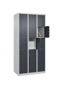 C+P Armario de 5 compartimentos Classic PLUS, 3 compartimentos, gris luminoso / gris, anchura 900 mm, 15 baldas, con tacos