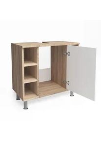 VICCO Waschbeckenunterschrank Fynn Sonoma 60 x 54 cm , Sonoma Eiche, Weiß , Holzwerkstoff , 7 Fächer , Rechteckig , 60x54x32 cm , Badezimmer, Badezimmerschränke, Waschbeckenunterschränke