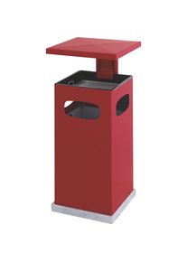 Afvalbak met asbakinzet en beschermend dak, inhoud 38 l, b x h x d = 395 x 910 x 395 mm, vuurrood